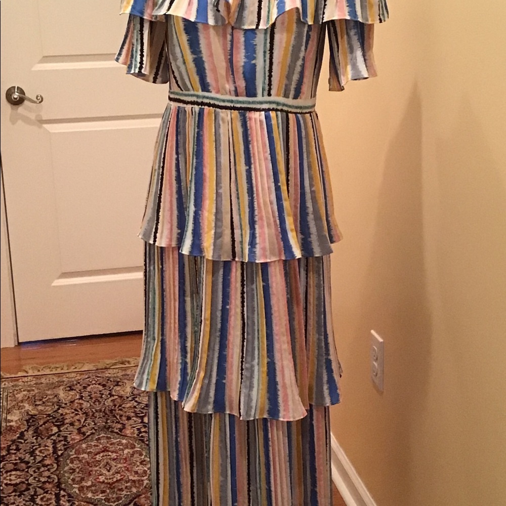 Why Dress tired off shoulders dress striped multi